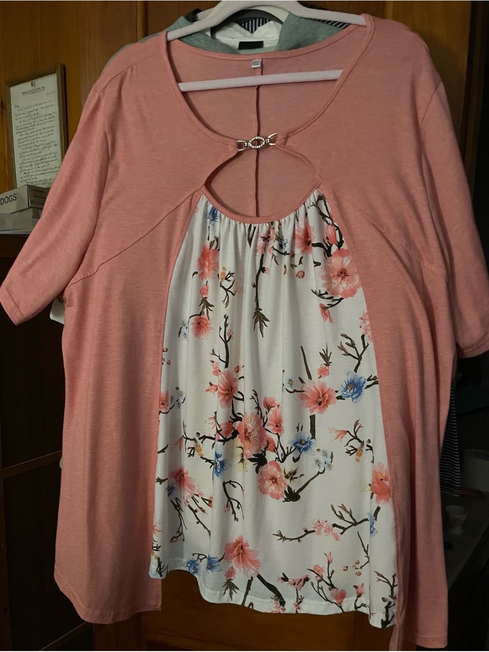 Women's Rose Pink Floral Panel Keyhole Blouse